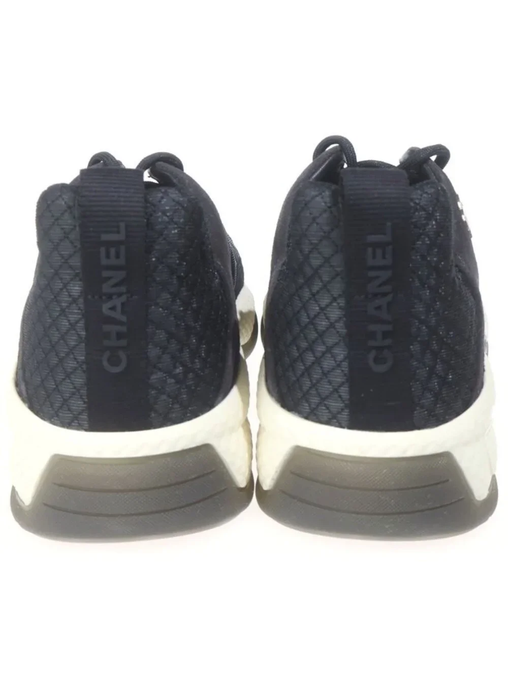 Chanel CC Logo Fabric Suede Low Cut Sneakers Black